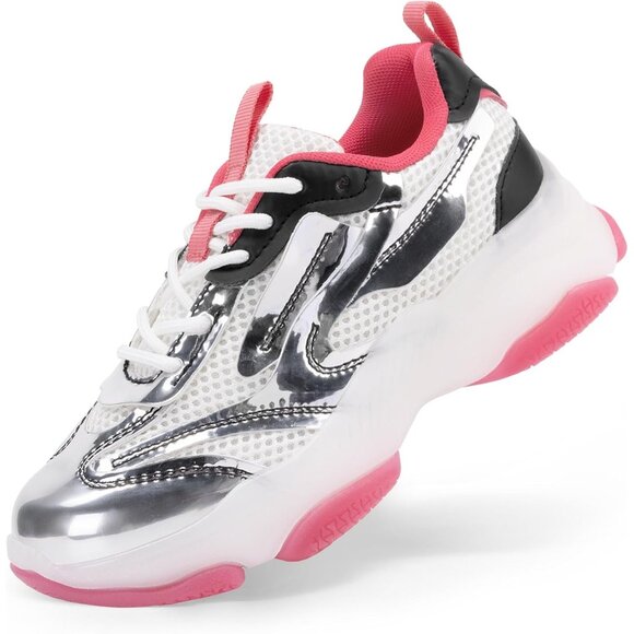 Other - ⚡Kids Silver Pink Sneakers Jelly Sole Lace up Shoes Lightweight Walking Shoes